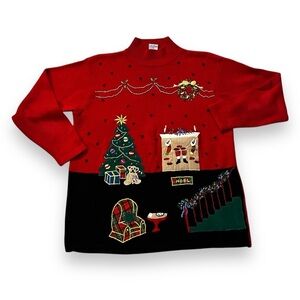 Ugly Christmas Sweater Red Size Large Vintage